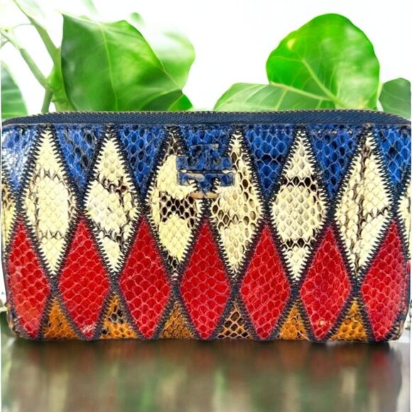 Tory Burch Snakeskin Suede Flap Crossbody & Zip Around Continental Wallet COA - Picture 13 of 17